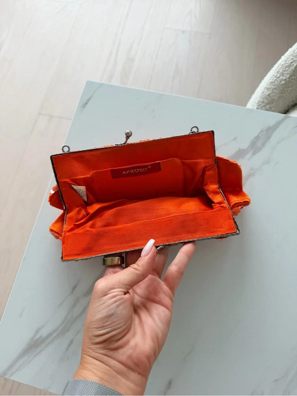 Orange Sequin Circle Accent Clutch